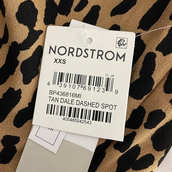 BP Frill Cuff Long Sleeve Dress Tan Dale Dashed Spot Mini Dress Size XXS NWT - Picture 6 of 10